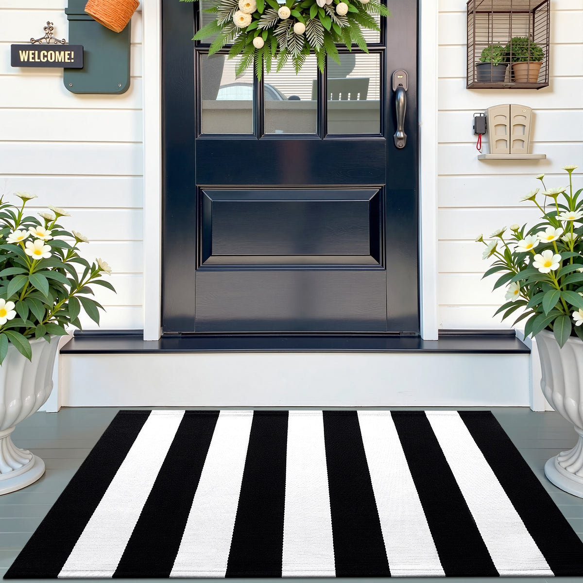 Buganda Black and White Striped Area Rug