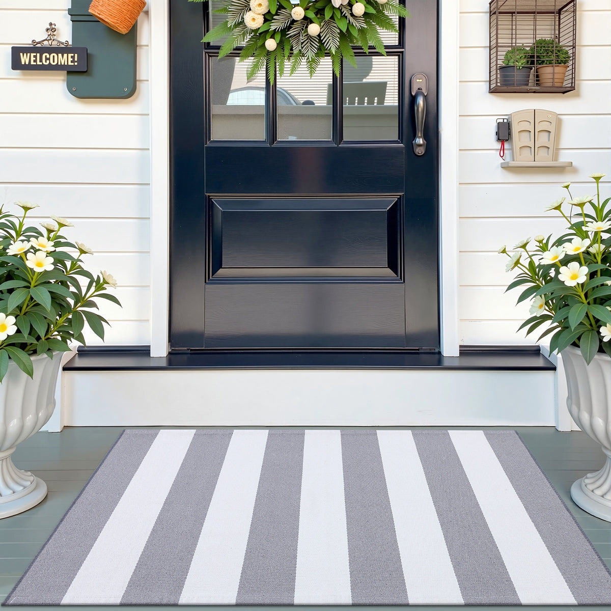 Buganda Black and White Striped Area Rug