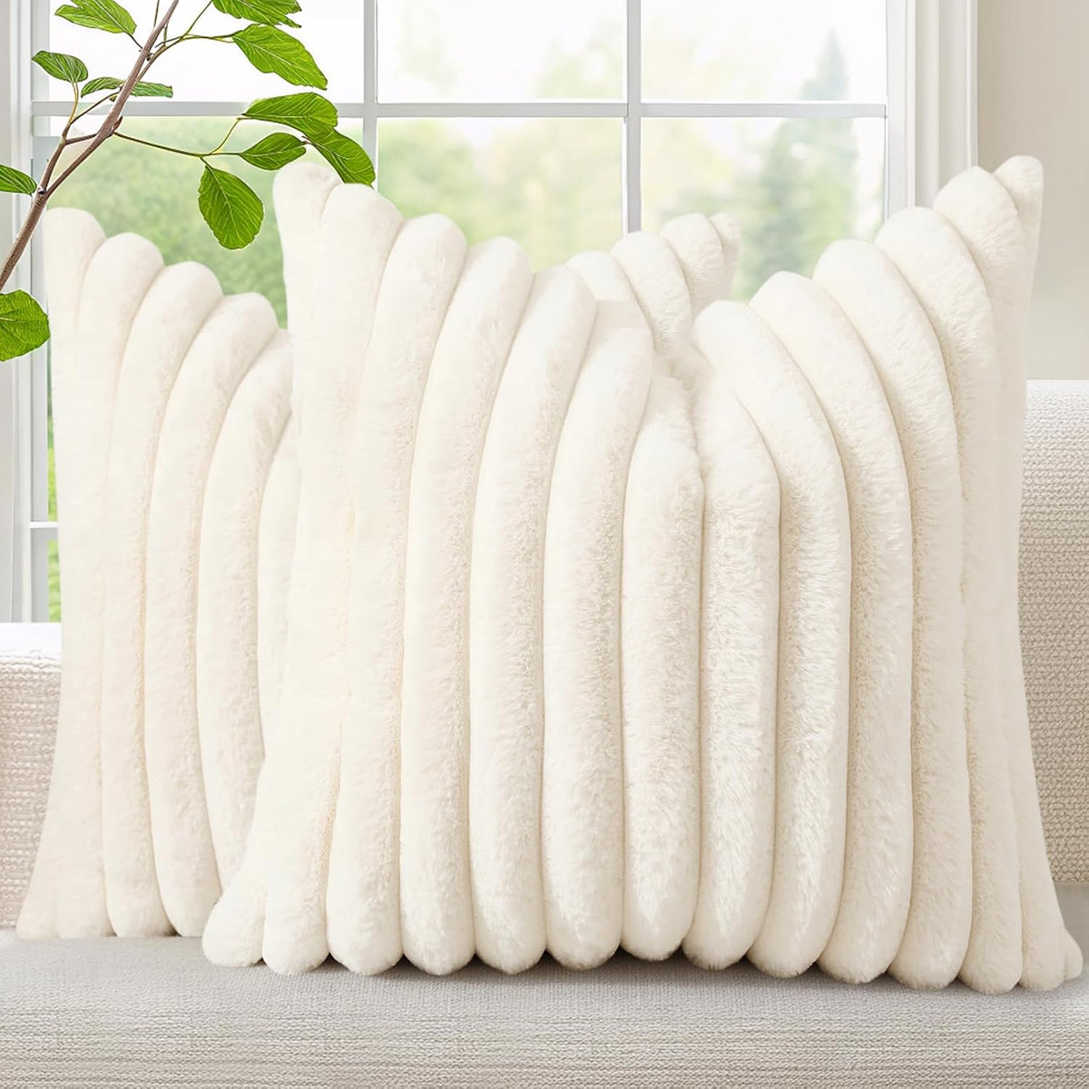 Smile Bee Faux Fur Plush Decorative Throw Pillow Covers Set of 2