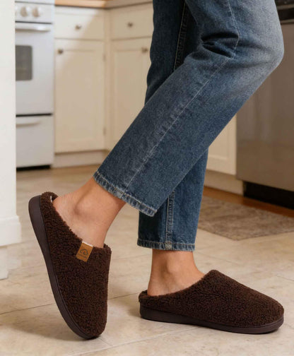 Evshine Memory Foam Fuzzy Slippers for Women Curly Fleece House Shoes Cozy Warm Indoor Slip on