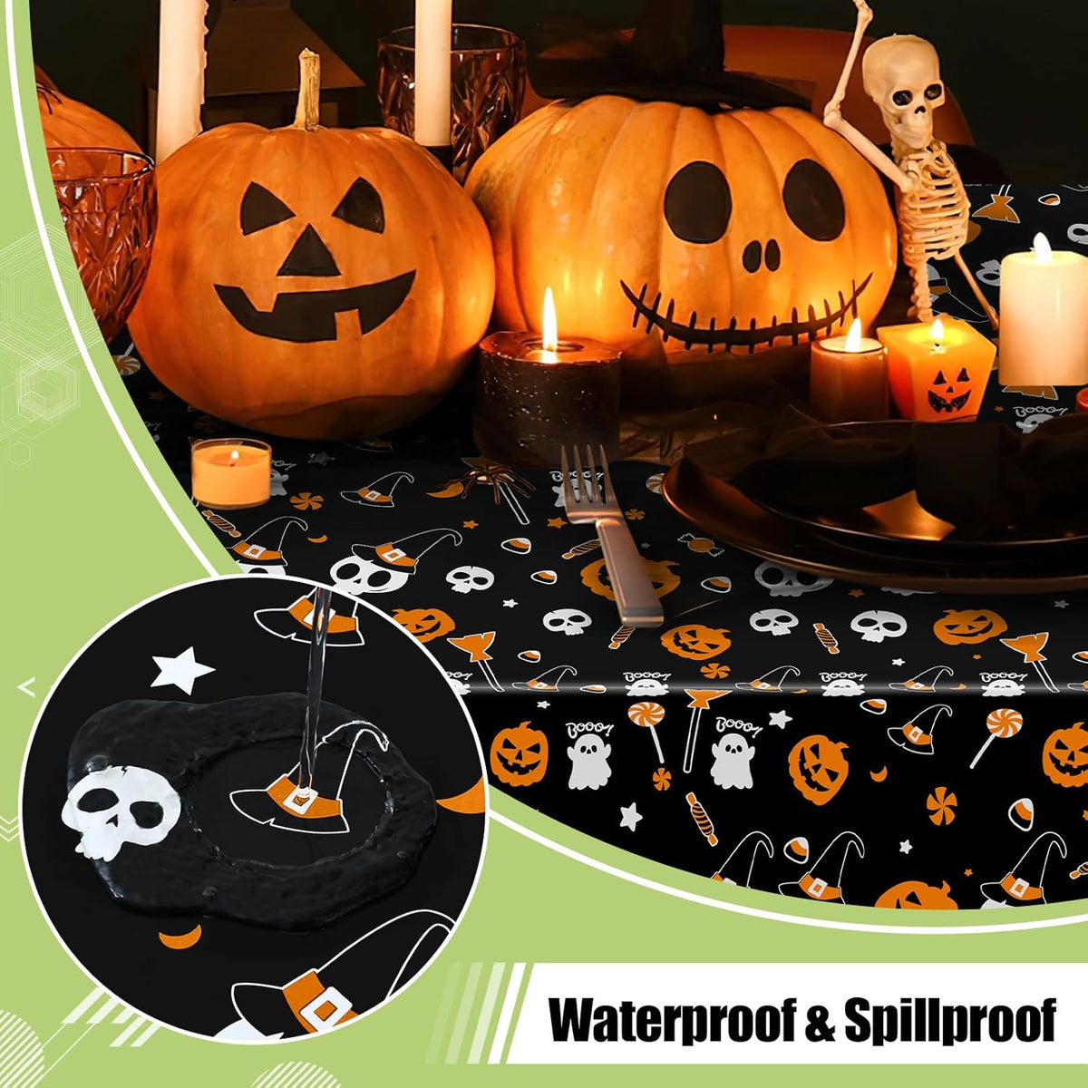 decorUhome Disposable Halloween Tablecloth - 6 Pack, Pumpkin Skull