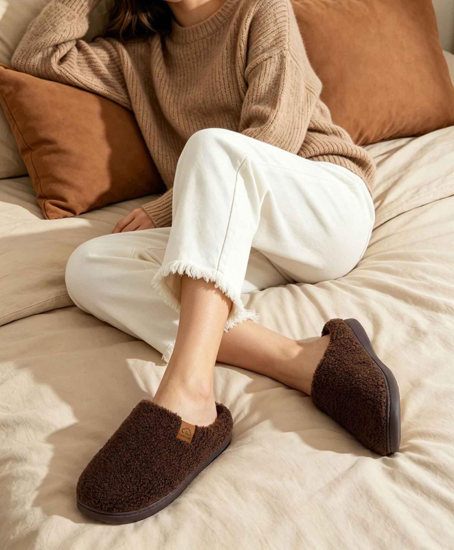Evshine Memory Foam Fuzzy Slippers for Women Curly Fleece House Shoes Cozy Warm Indoor Slip on