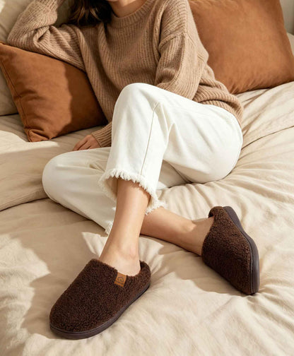 Evshine Memory Foam Fuzzy Slippers for Women Curly Fleece House Shoes Cozy Warm Indoor Slip on