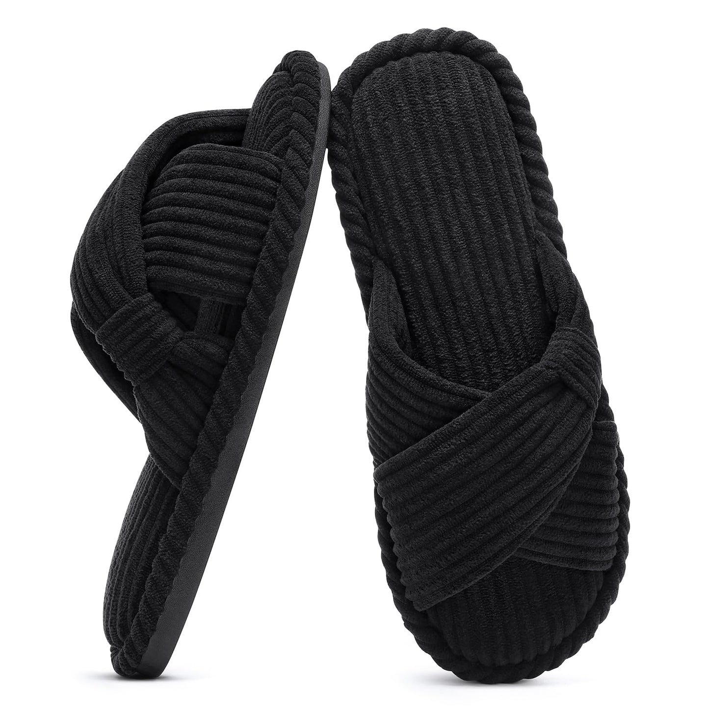 Litfun Women's Open Toe Slippers Corduroy Cross Bow