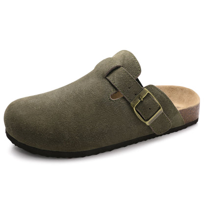 KIDMI Genuine Suede Clogs for Women Men Cork Footbed Sandals Leather Mules Potato Shoes with Arch Support
