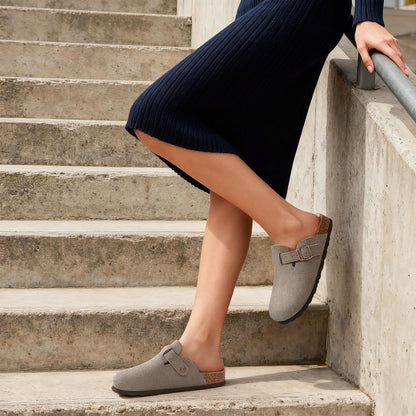KIDMI Genuine Suede Clogs for Women Men Cork Footbed Sandals Leather Mules Potato Shoes with Arch Support
