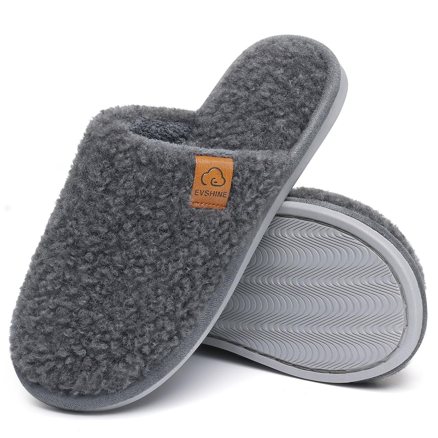 Comwarm Fuzzy Slippers for Women, Cozy Warm Winter Memory Foam Slip On House Shoes for Indoor and Outdoor, Light Brown