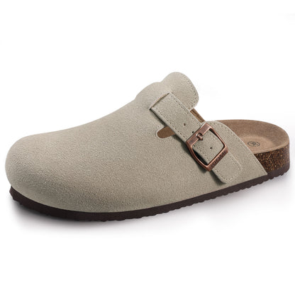 KIDMI Genuine Suede Clogs for Women Men Cork Footbed Sandals Leather Mules Potato Shoes with Arch Support