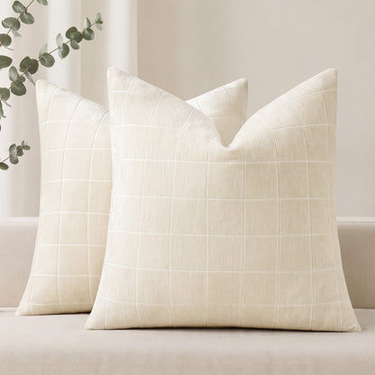 decorUhome Chenille Plaid Throw Pillow Covers 18x18 Set of 2