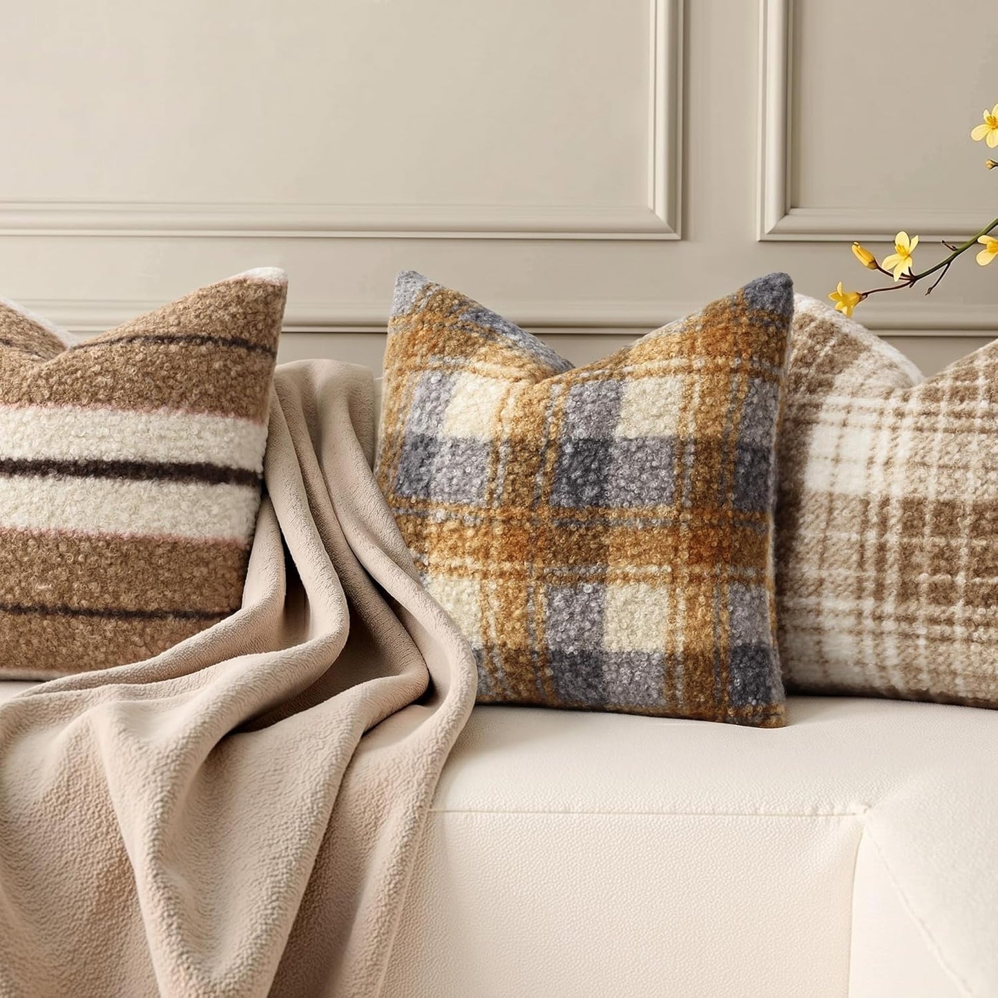 decorUhome 16x16 Inch Pack of 2 Boho Plaid Textured Pillow Covers