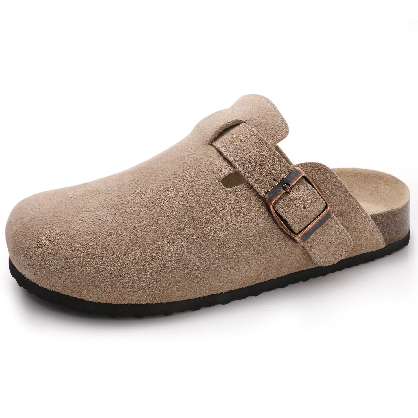 KIDMI Genuine Suede Clogs for Women Men Cork Footbed Sandals Leather Mules Potato Shoes with Arch Support