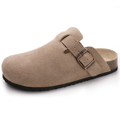 KIDMI Genuine Suede Clogs for Women Men Cork Footbed Sandals Leather Mules Potato Shoes with Arch Support