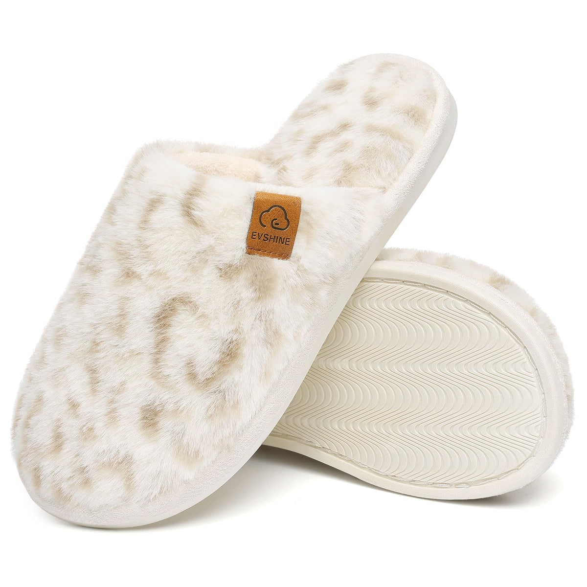 Comwarm Fuzzy Slippers for Women, Cozy Warm Winter Memory Foam Slip On House Shoes for Indoor and Outdoor, Light Brown