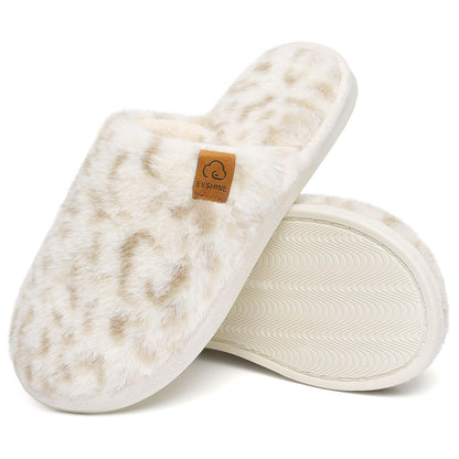 Comwarm Fuzzy Slippers for Women, Cozy Warm Winter Memory Foam Slip On House Shoes for Indoor and Outdoor, Light Brown