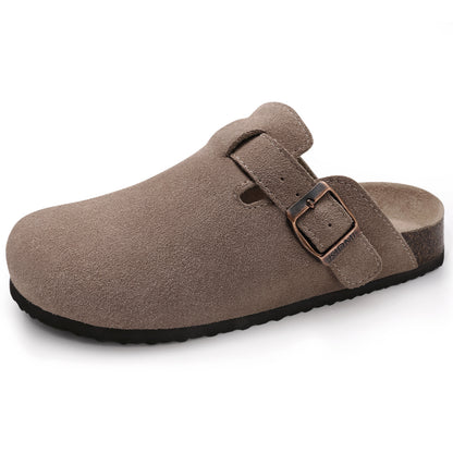 KIDMI Genuine Suede Clogs for Women Men Cork Footbed Sandals Leather Mules Potato Shoes with Arch Support