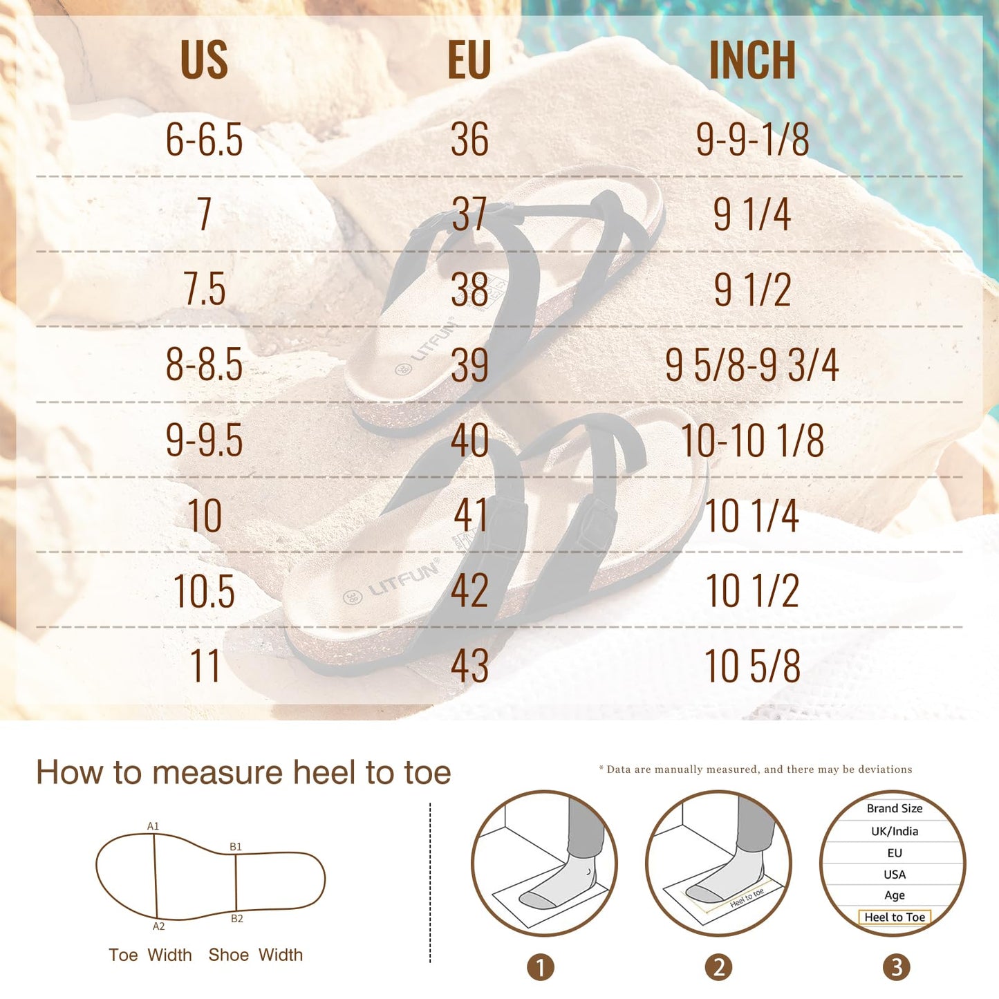 Litfun Women's Genuine Suede Cork Footbed Sandals Comfortable Summer Slides with Adjustable Buckle
