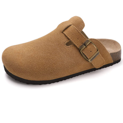 KIDMI Genuine Suede Clogs for Women Men Cork Footbed Sandals Leather Mules Potato Shoes with Arch Support