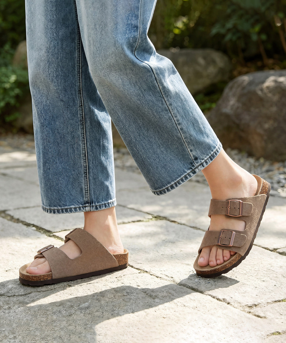 KIDMI Women's Cork Footbed Casual Summer Sandals with Mild Arch Support