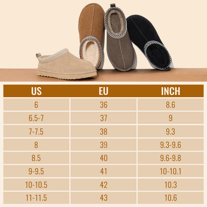Litfun Genuine Suede Slippers for Women Fuzzy Memory Foam House Shoes Winter Warm Mini Boots Indoor and Outdoor