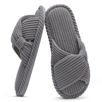 Litfun Women's Open Toe Slippers Corduroy Cross Bow