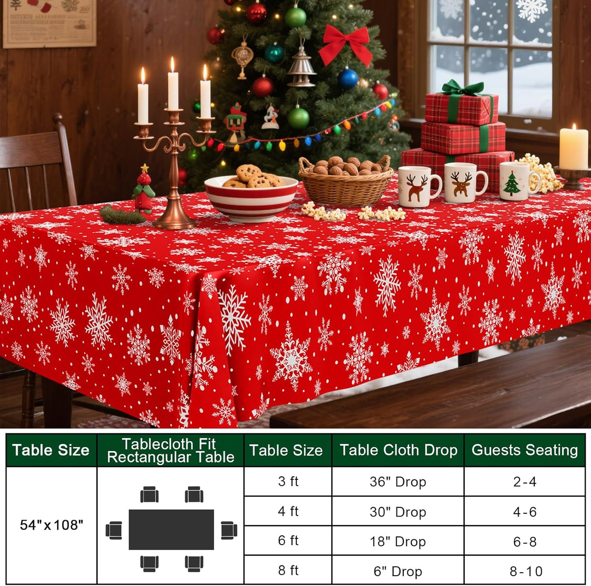 decorUhome Disposable Halloween Tablecloth - 6 Pack, Christmas Snowflake