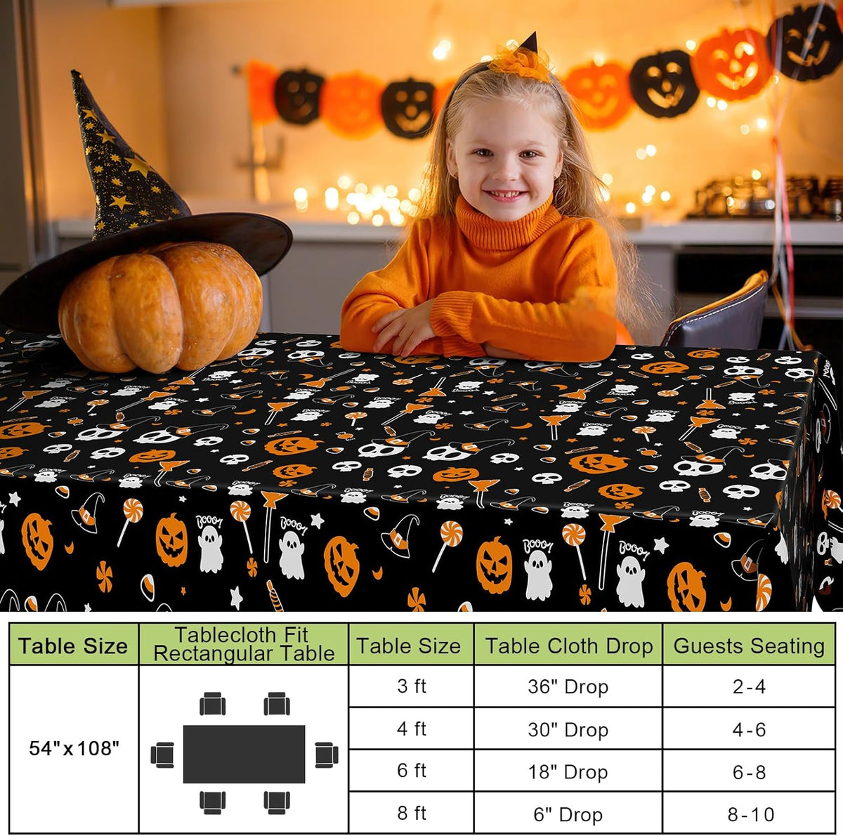 decorUhome Disposable Halloween Tablecloth - 6 Pack, Pumpkin Skull