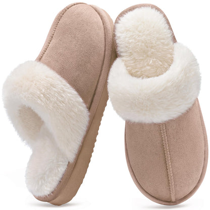 Crestar Women's Fuzzy Slippers with Memory Foam, Winter Warm Slip on House Shoes Indoor and Outdoor,