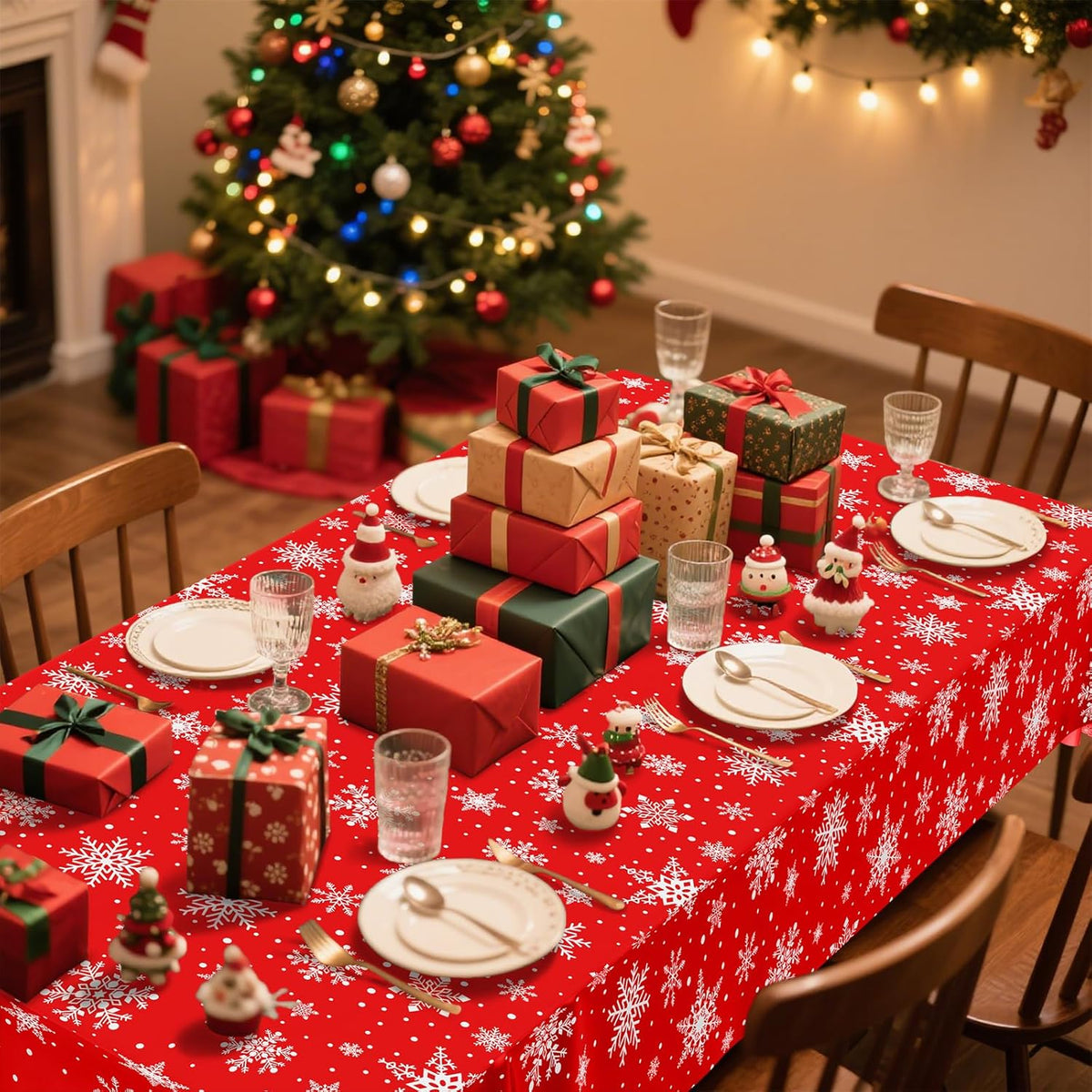 decorUhome Disposable Halloween Tablecloth - 6 Pack, Christmas Snowflake
