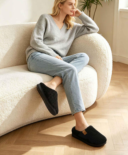 Evshine Memory Foam Fuzzy Slippers for Women Curly Fleece House Shoes Cozy Warm Indoor Slip on