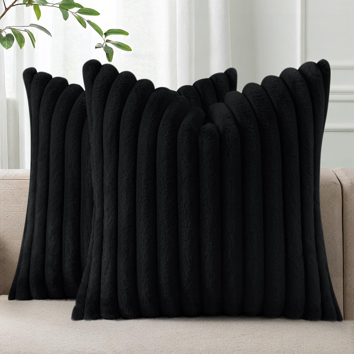 Smile Bee Faux Fur Plush Decorative Throw Pillow Covers Set of 2