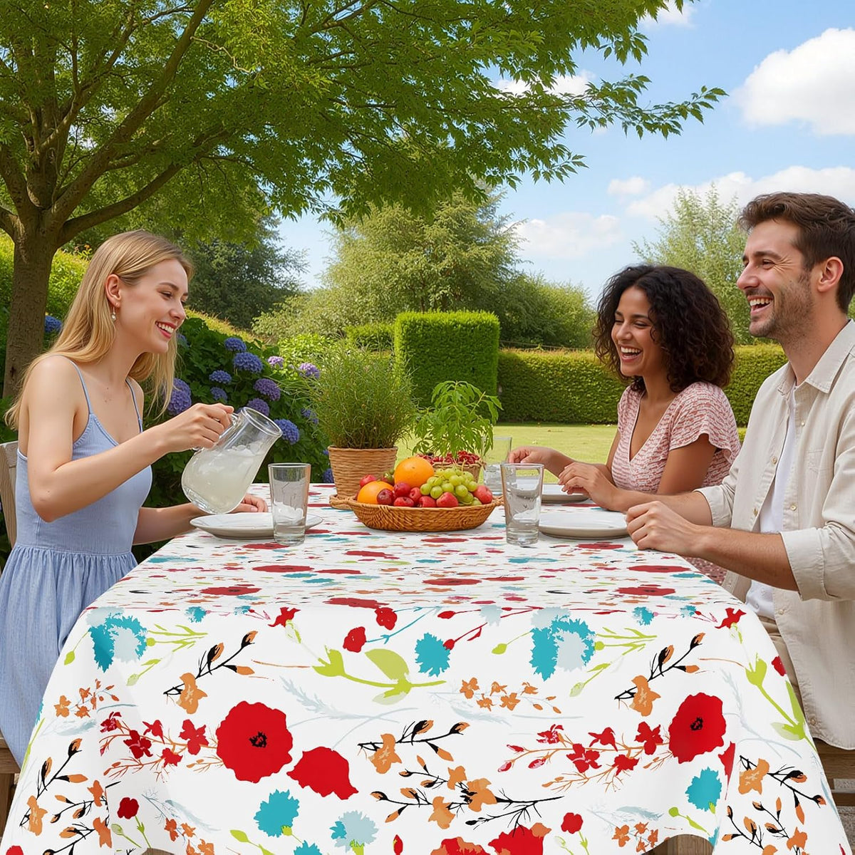 Smile Bee Waterproof Vinyl Tablecloth, Rectangle Table Cover with Flannel Backing