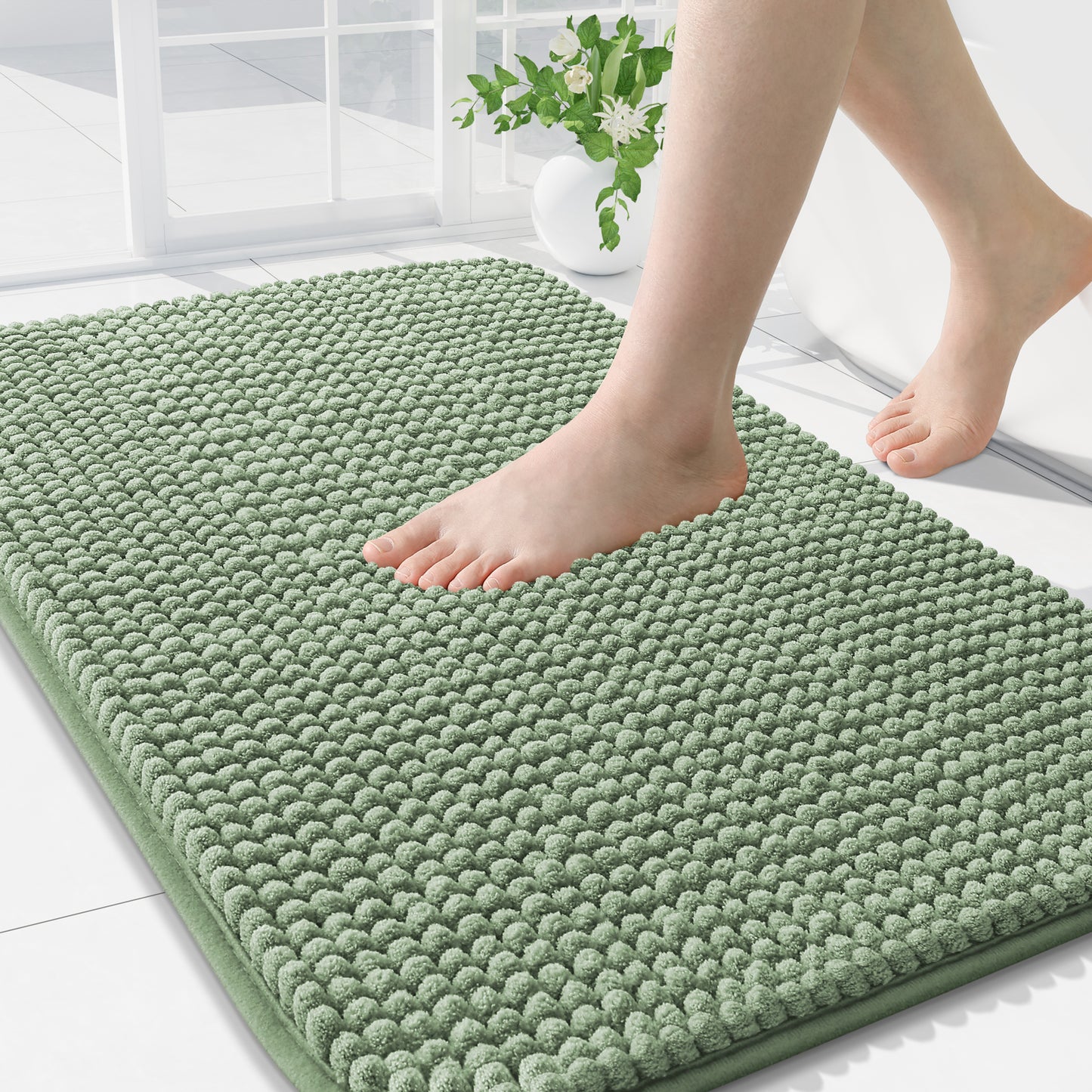 Smiry Chenille Bathroom Rugs Rubber Backing
