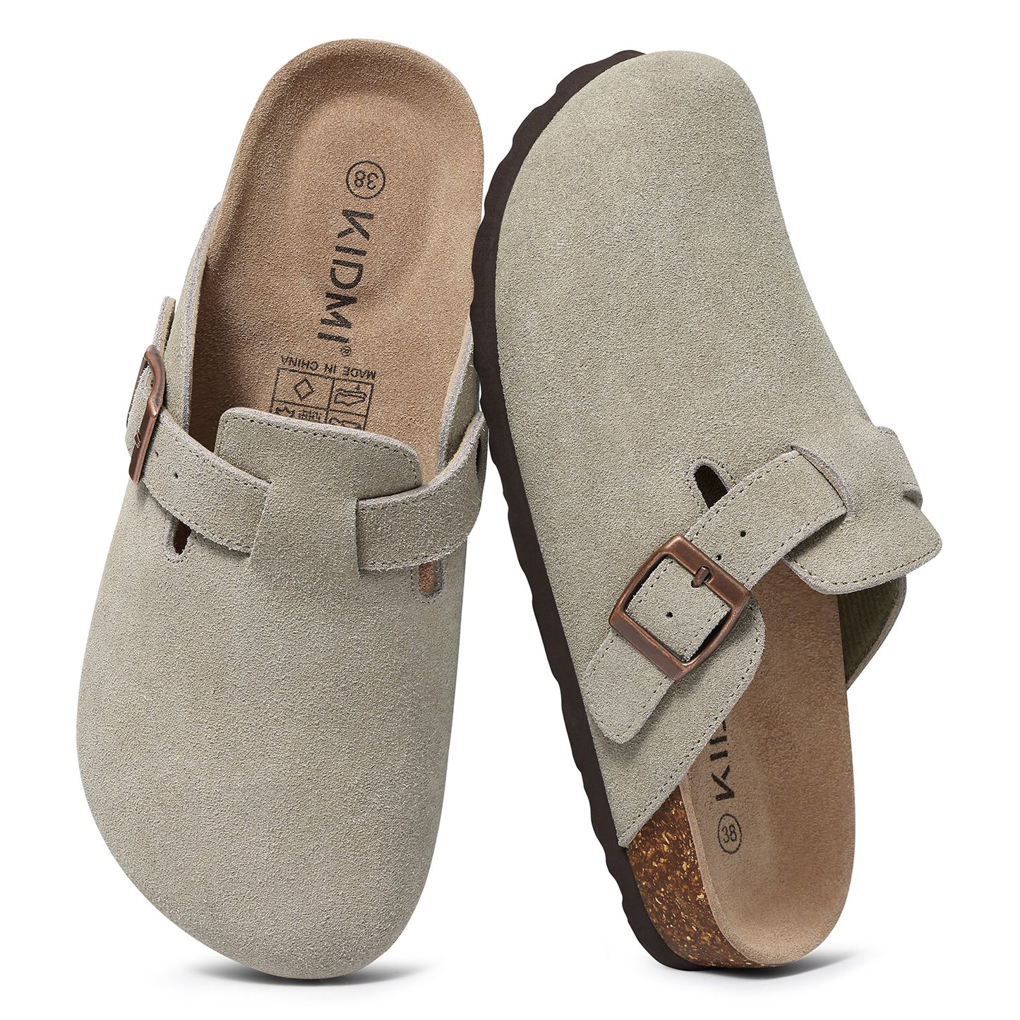 KIDMI Genuine Suede Clogs for Women Men Cork Footbed Sandals Leather Mules Potato Shoes with Arch Support