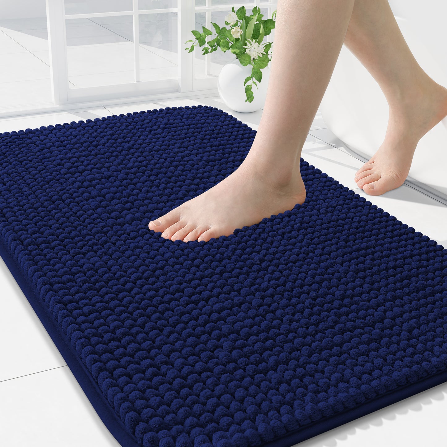Smiry Chenille Bathroom Rugs Rubber Backing
