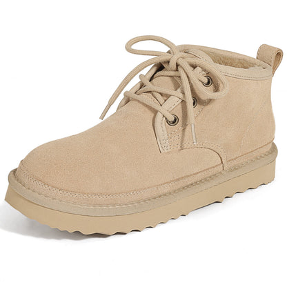 Smile Popcorn Snow Boots for Women Winter Suede Boots Fur Lined Ankle Boots Warm Lace Up Booties