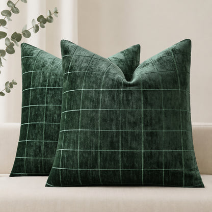 decorUhome Chenille Plaid Throw Pillow Covers 18x18 Set of 2