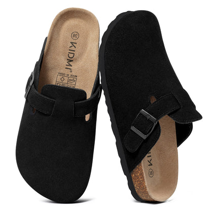 KIDMI Genuine Suede Clogs for Women Men Cork Footbed Sandals Leather Mules Potato Shoes with Arch Support