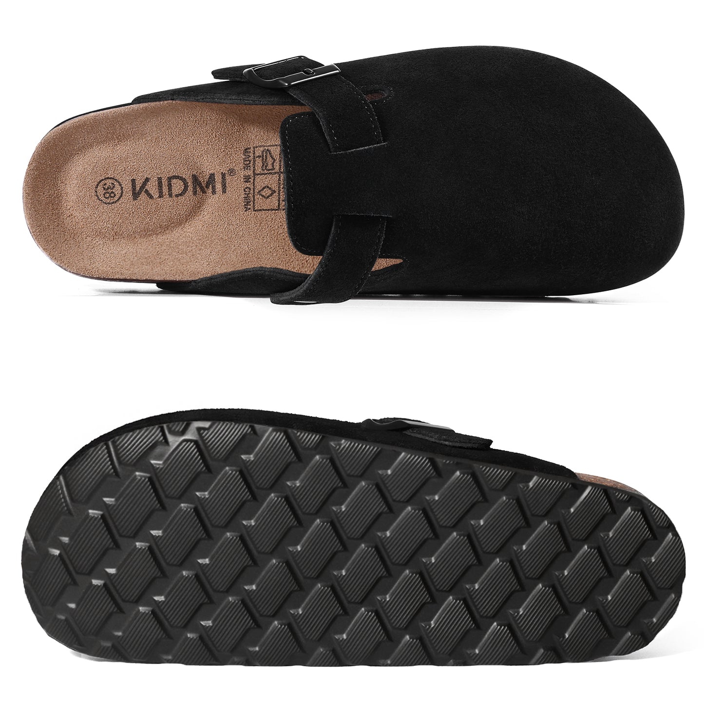 KIDMI Genuine Suede Clogs for Women Men Cork Footbed Sandals Leather Mules Potato Shoes with Arch Support