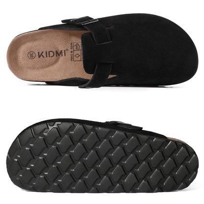 KIDMI Genuine Suede Clogs for Women Men Cork Footbed Sandals Leather Mules Potato Shoes with Arch Support