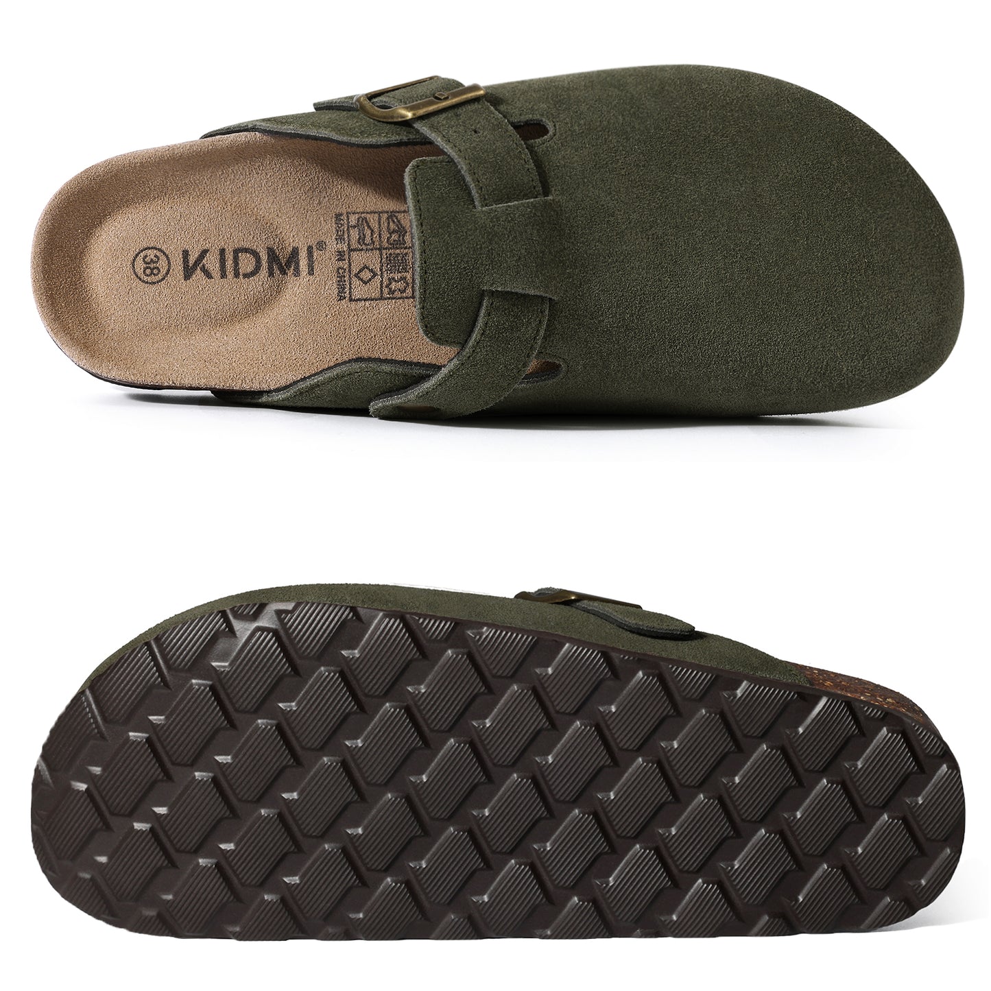 KIDMI Genuine Suede Clogs for Women Men Cork Footbed Sandals Leather Mules Potato Shoes with Arch Support
