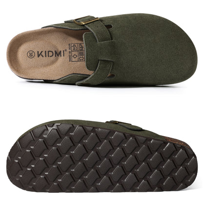 KIDMI Genuine Suede Clogs for Women Men Cork Footbed Sandals Leather Mules Potato Shoes with Arch Support
