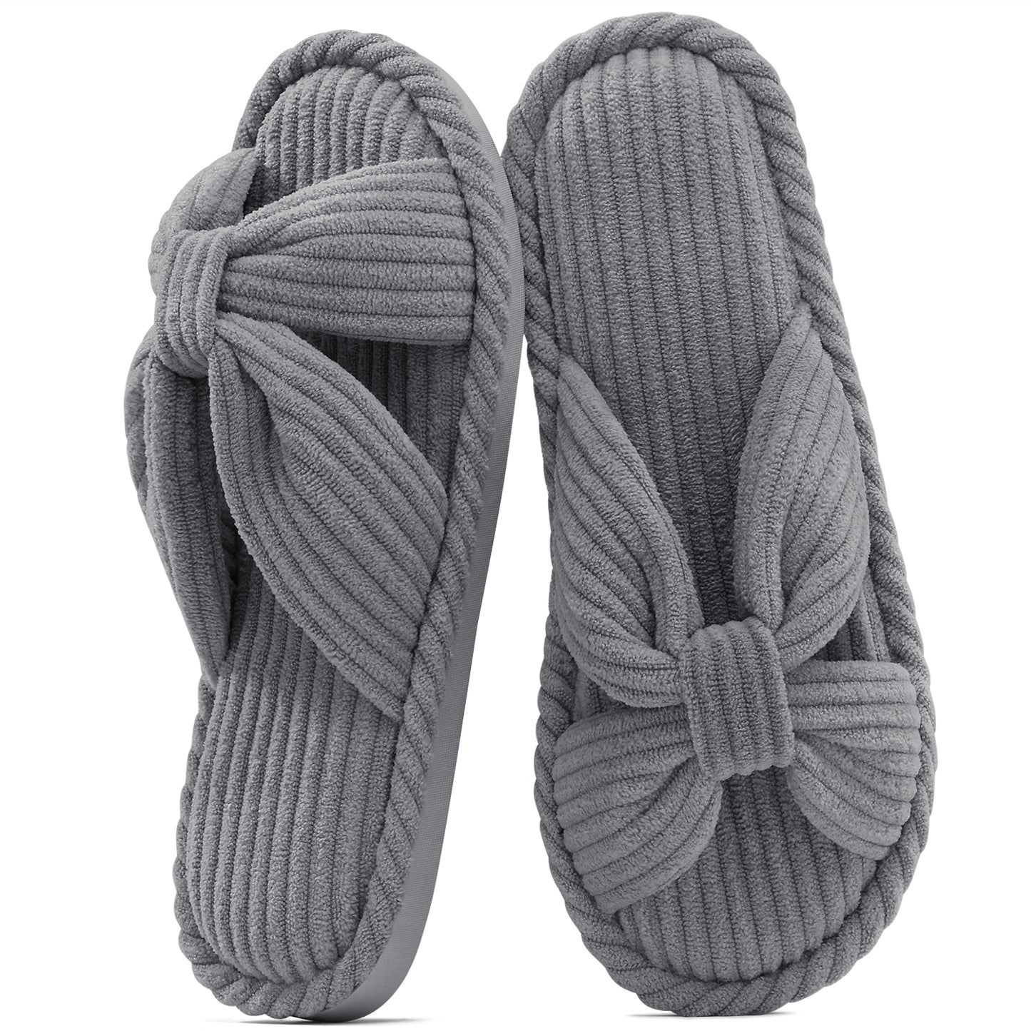 shevalues Memory Foam Slippers for Women Open Toe Indoor House Shoes | Soft Breathable Corduroy, Cross Bow, Non-Slip Sole, Slip On, Comfortable, Cushioning, Lightweight, Machine Washable