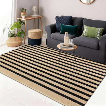 Buganda Beige and Black Striped Area Rug