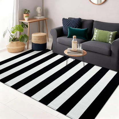 Buganda Black and White Striped Area Rug