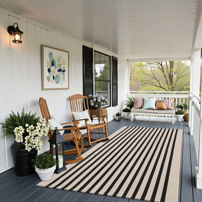 Buganda Beige and Black Striped Area Rug