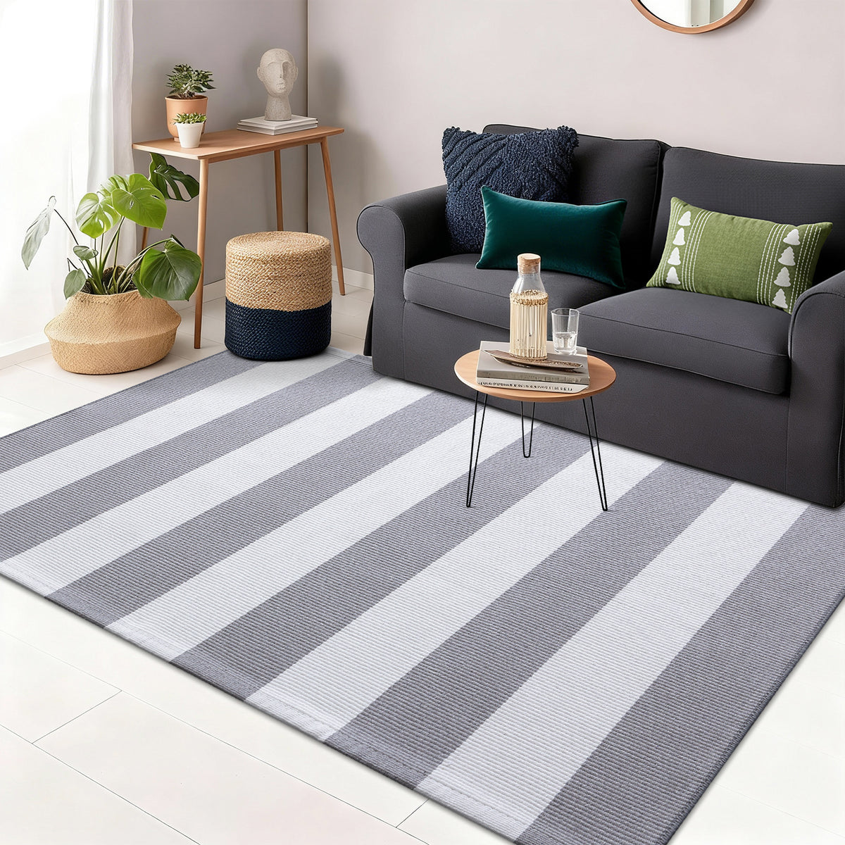 Buganda Black and White Striped Area Rug