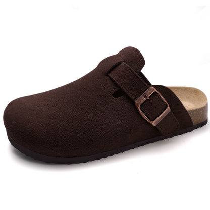 KIDMI Genuine Suede Clogs for Women Men Cork Footbed Sandals Leather Mules Potato Shoes with Arch Support