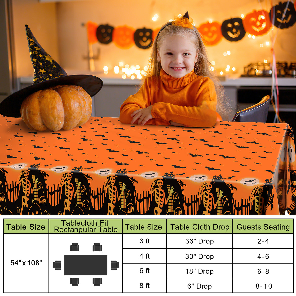 decorUhome Disposable Halloween Tablecloth - 6 Pack, Pumpkin Bat