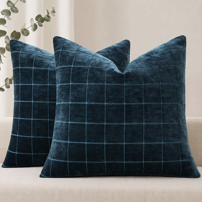 decorUhome Chenille Plaid Throw Pillow Covers 18x18 Set of 2