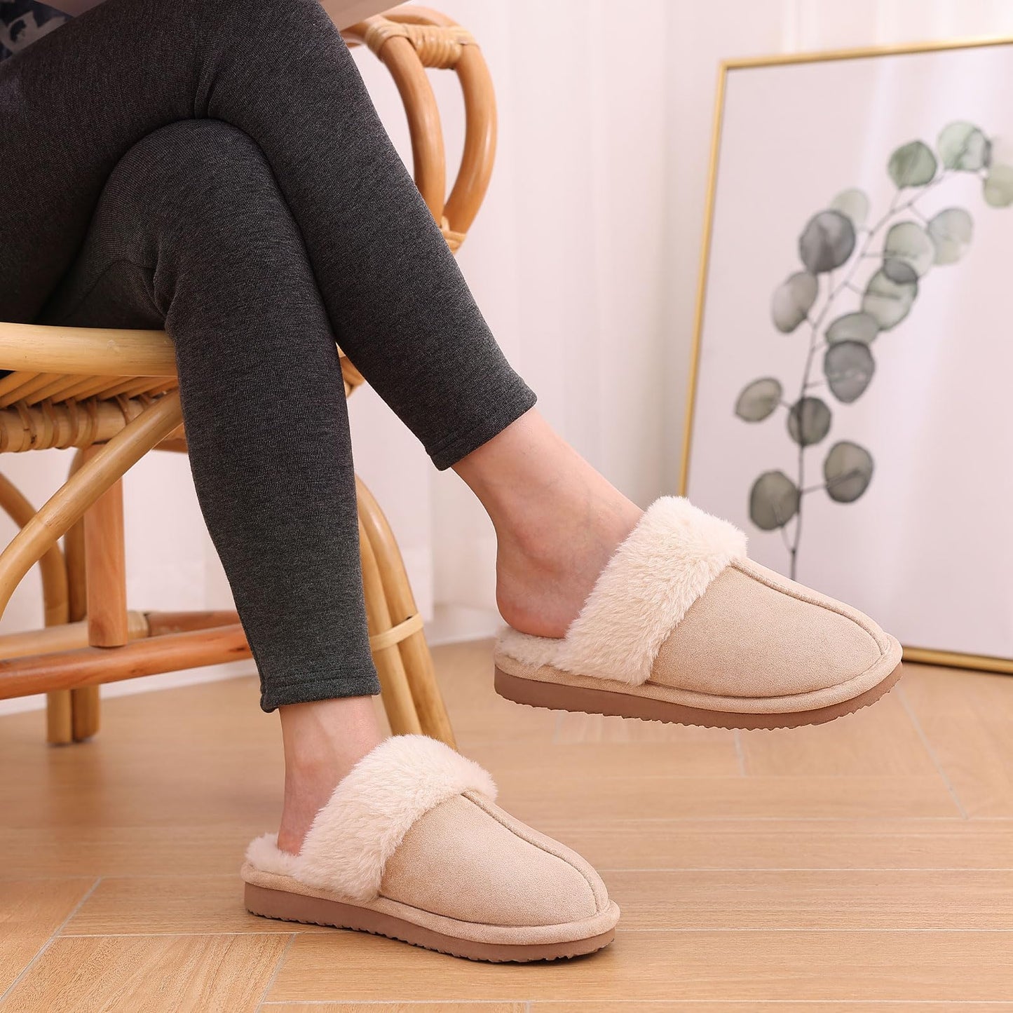 Crestar Women's Fuzzy Slippers with Memory Foam, Winter Warm Slip on House Shoes Indoor and Outdoor,